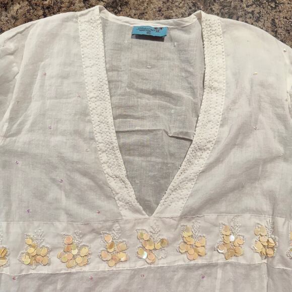 Letarte Swim Cover Up Sheer Sequin Boho Cottage Coastal Hippie Beachy White M/L - Picture 4 of 10